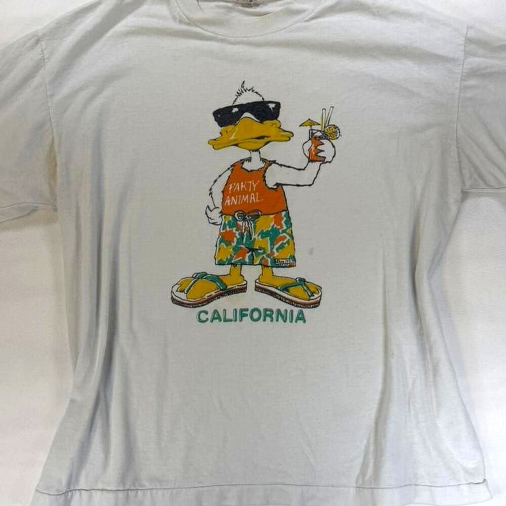 Vintage 90's California Party Animal Duck White Single Stitch T-shirt Size Large